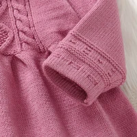 Solid Color Doll Collar Long Sleeve Baby Girls Knee-length Dresses Knitted Acrylic 6-36 Months Infant Soft Princess Skirts 4