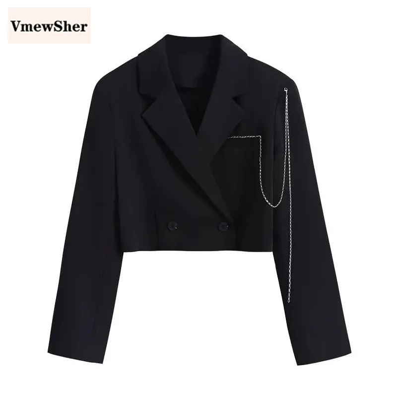 

VmewSher Spring Summer Women's Fashion Cropped Blazer Coat Vintage Long Sleeve Female Short Outerwear Chic Thin Suit Clothing