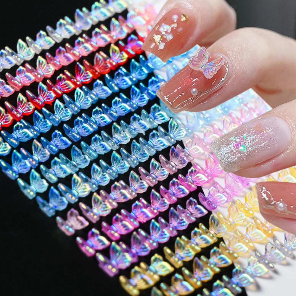 Description Picture 5 of item100Pcs Colorful Aurora Butterfly Nail Art Decoration 6mm Resin Mini 3D Butterfly Nail Charms AB /Pink Cute Manicure Butterfly N*