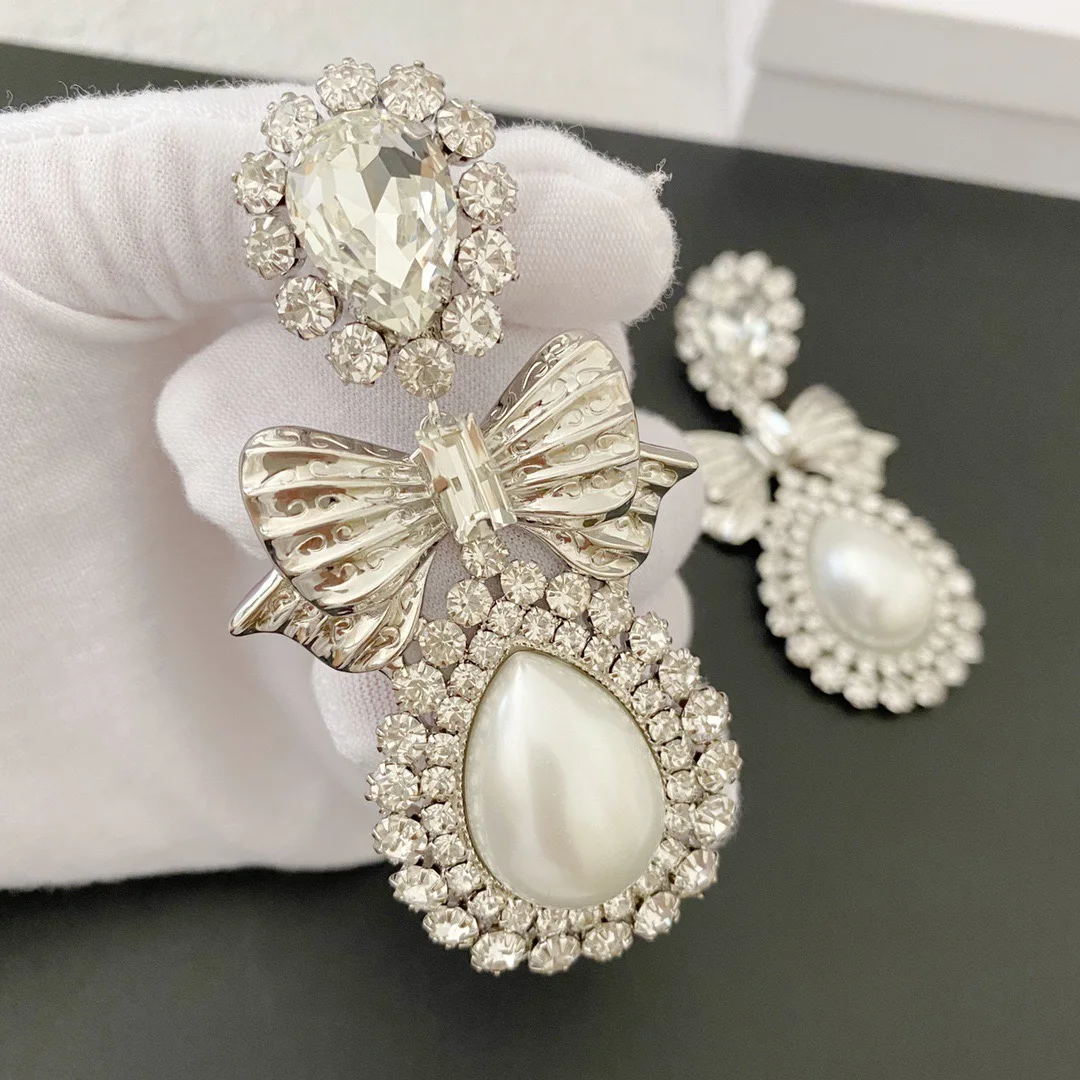 Earrings Light Luxury Vintage Bow Drop Ear Clip For Women Aretes De Mujer Pendientes Boucle D’Oreille Orecchini Clip De Oreja