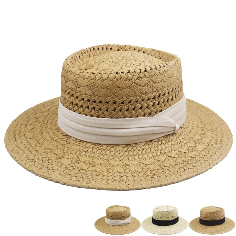 

Flat Top Outdoor Sun Protection Wide Brim Women Summer Cap Spring Summer Shade Men Fashion Beach Hat Straw Hat