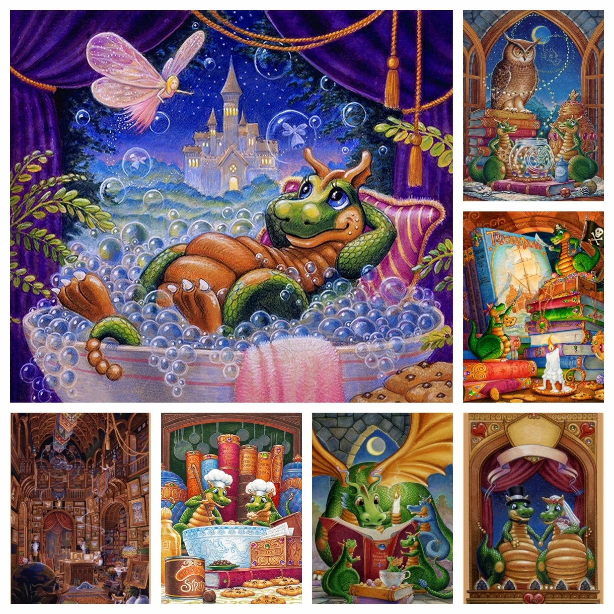 5D Diamond Painting Fantasy Library Fairy Cartoon Dragon Cross Stitch