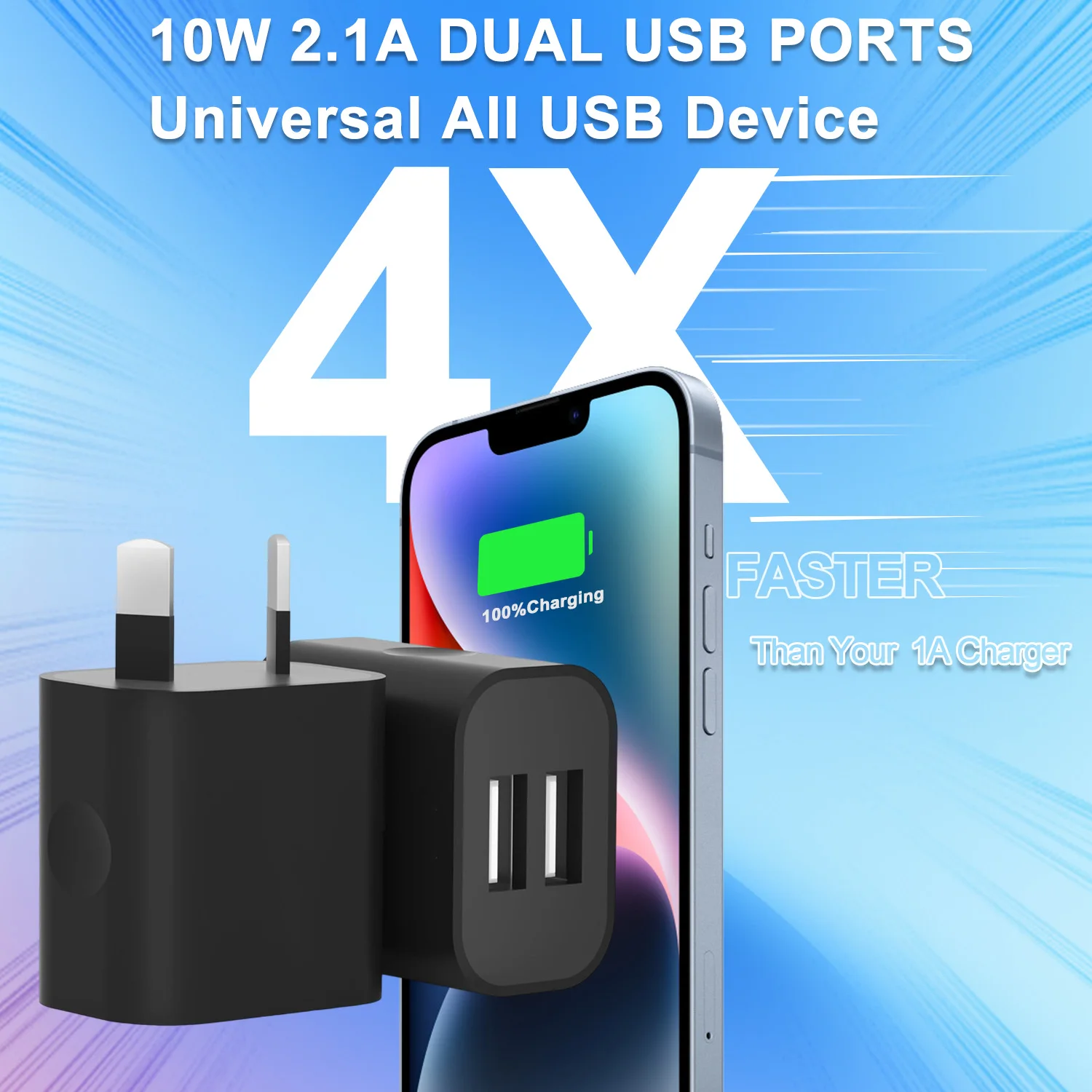 Dual USB Wall Charger with AU Plug, 5V/2.1A, 2-Port Power Adapter (1/5/10pcs)