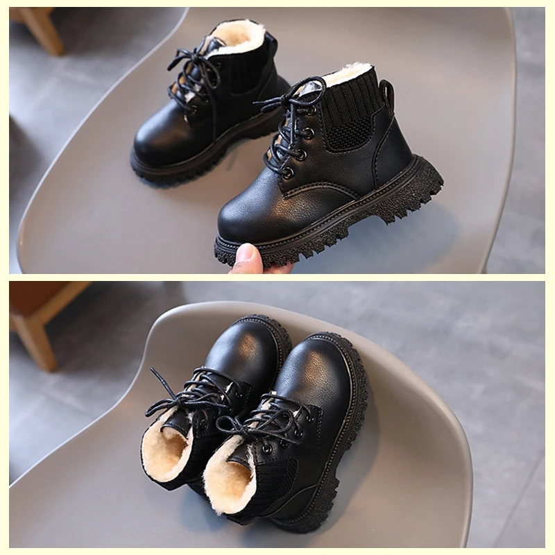 XUANMU New Children Leather Boots for Boys Girls Versatile Breatheable Simple Kids Short Boots for Girl Casual Simple X0385_voghion.com