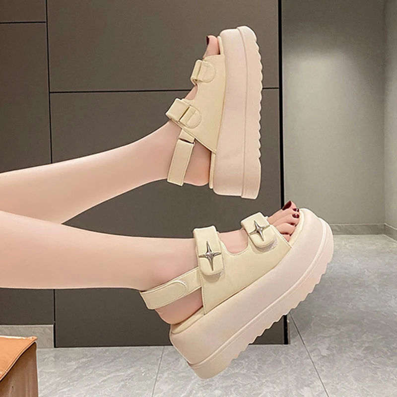 Summer Women 7.5cm Women Leisure Chunky Platform Sandals Casual Sandals Adult Casual Beach Shoes Female Jelly Shoes Szie 35-40