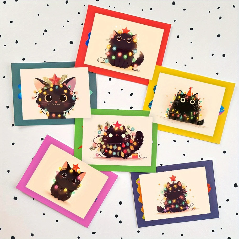 Charming Cat-Themed Greeting Card Set - Pack of 6 Cards with Envelopes