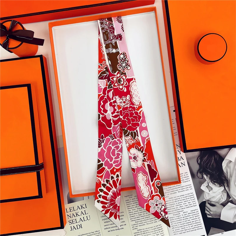 Marke Design Twill 100% Seide Schal Luxus Druck Blumen Schal Frauen Foulard Dünne Tasche Schals Neue Heiße Halstuch Haar Stirnband – Detail 8