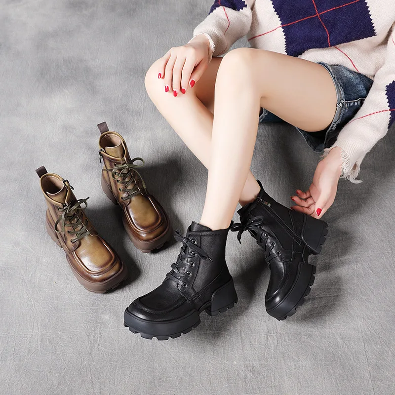 Yourseason Dames Vintage Laarzen Lederen Zip 2022 Vrouwen Lente Winter  Handgemaakte Beknopte Casual Platform Schoenen Ronde Neus|Enkellaars| -  AliExpress
