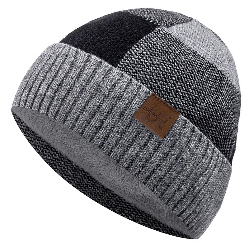 Hot Sale Unisex Winter Hat Add Fleece Warm Cap Lattice Stitching Soft Beanie Hat For Men Women Outdoor Thicken Ski Knitted Hat