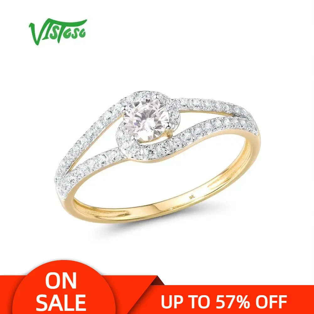 

VISTOSO Gold Rings For Women Genuine 9K 375 Yellow Gold Ring Sparkling White CZ Promise Band Rings Anniversary Fine Jewelry