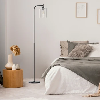 Modern Standing Tall Industrial Arched/Arc Floor Lamp with Glass Shade and 2 Bulbs Included 1