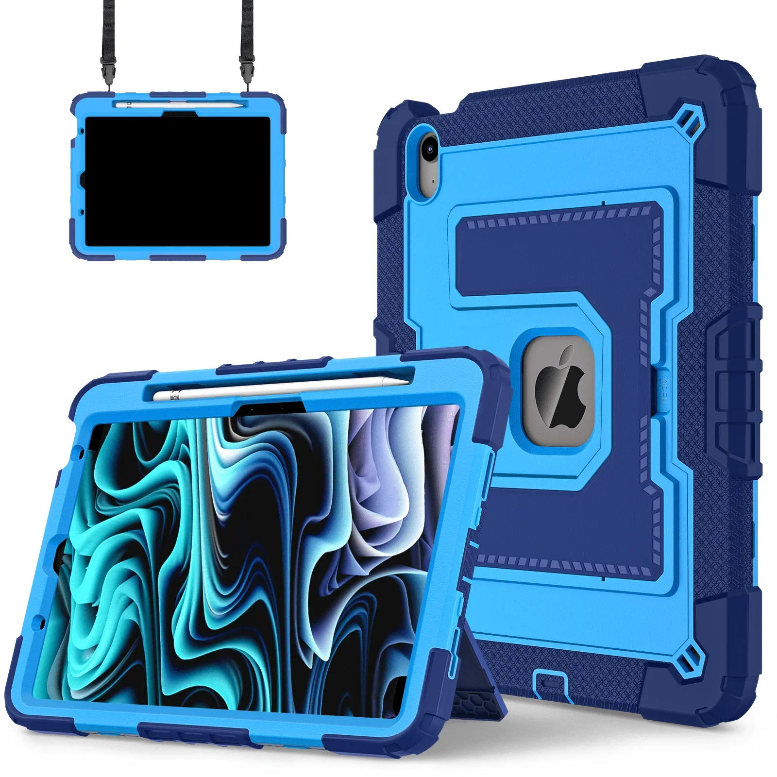 Shockproof Tablet Cover with Pen Tray and Rotating Handle Stand - Rugged, Safe, Non-Toxic Soft Silicon Design