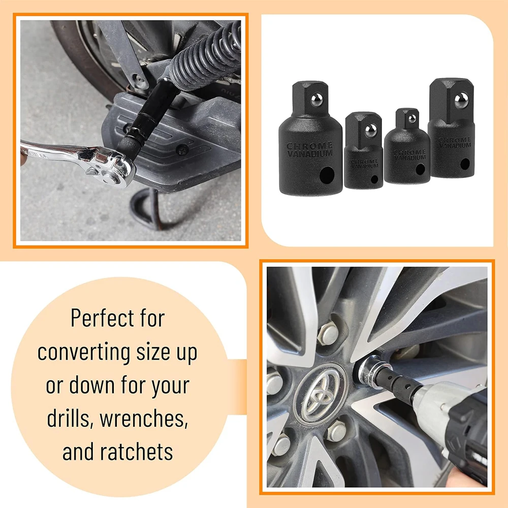 Socket Adapter Set 4PCS Impact Socket Adapter Reducer Set 1/2 3/8 1/4 inch Use Wrenches Drills in Auto and Impact Driver Construction Work