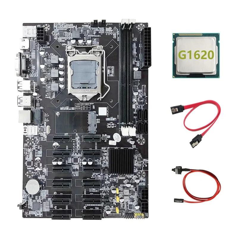 B75 12 PCIE ETH Mining Motherboard+G1620 CPU+SATA Cable+Switch Cable LGA1155 MSATA DDR3 B75 BTC Miner Motherboard best budget pc motherboard