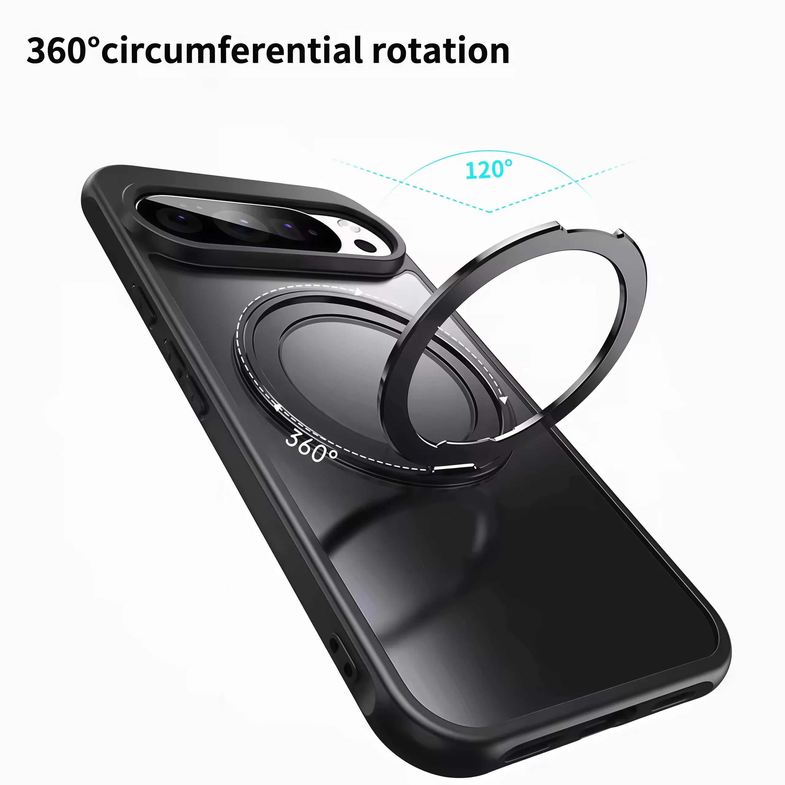 Enhanced Shockproof Matte Clear Case with 360° Rotating Stand and Magsafe Compatibility