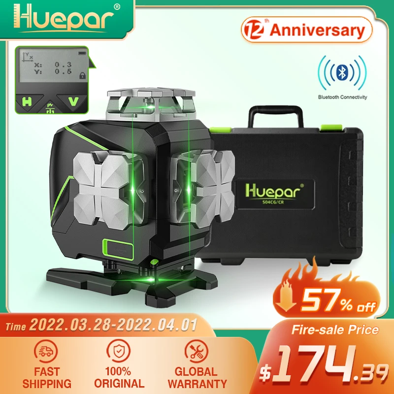 Huepar S04CG 16 lines 4D Cross Line Laser Level Bluetooth & Remote ...