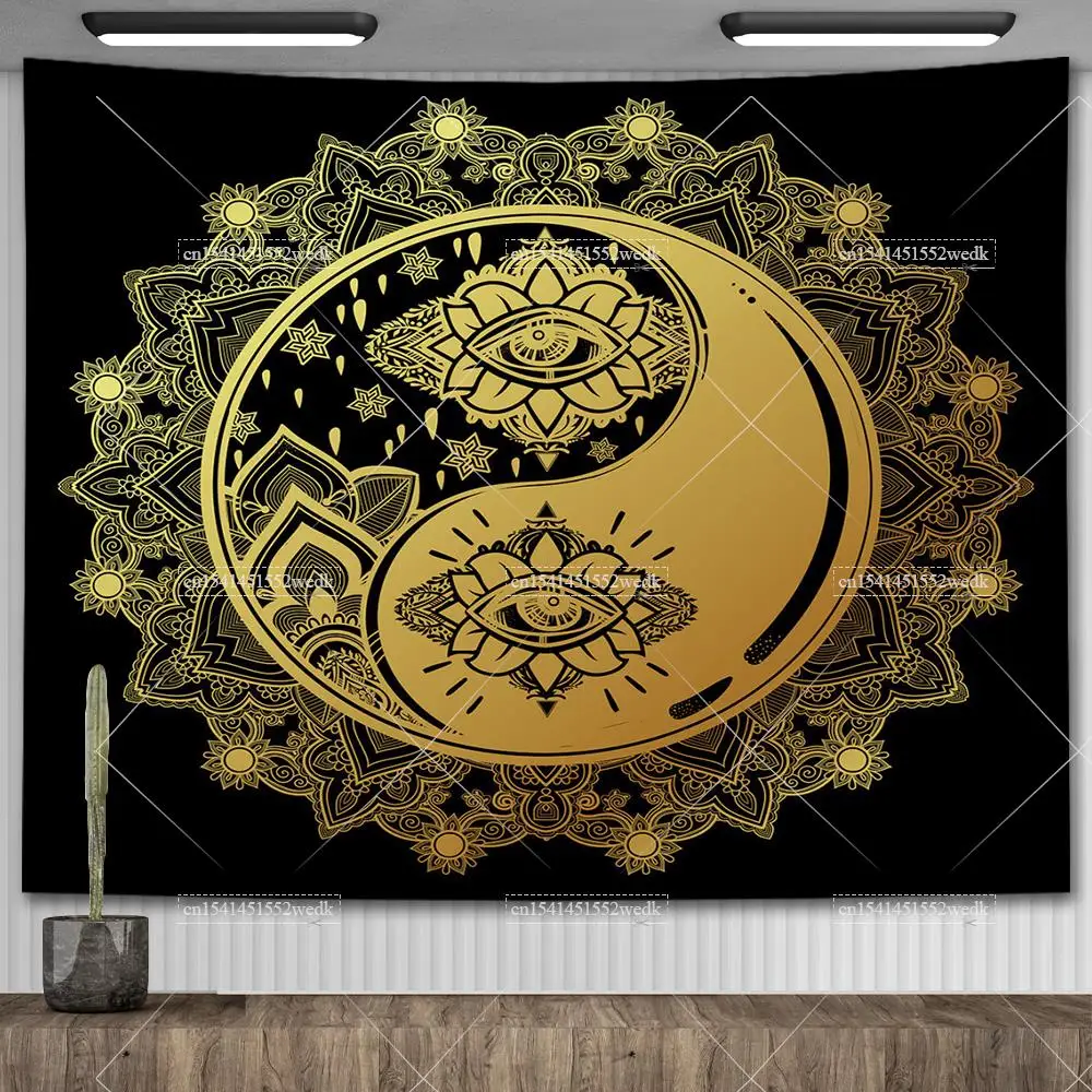 Black Gold Hamsa Hand Tapestry Hippie Bohemian Mandala Evil Eye Wall Tapestry Aesthetic Bedroom Decoration Yoga Meditation 6
