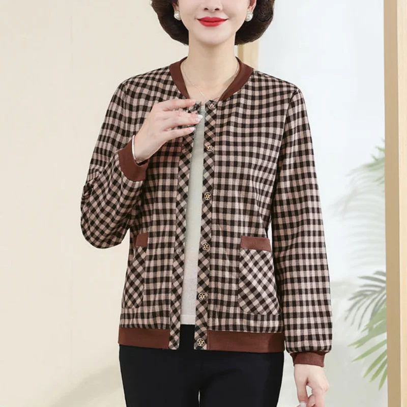 Women's Clothing 2023 Autumn Winter New Fashion Versatile Splice Pockets Button Printed Round Neck Long Sleeve Commuting Shirt