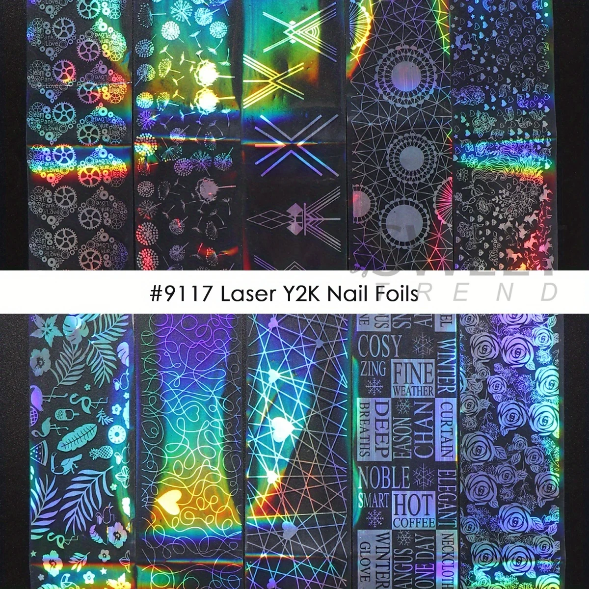 2 Pack Lace Flower Transfer Nail Art Foils Holographic Silvery Rose Geometry Leaf Image Simple Butterfly Decor Full Wraps Foils