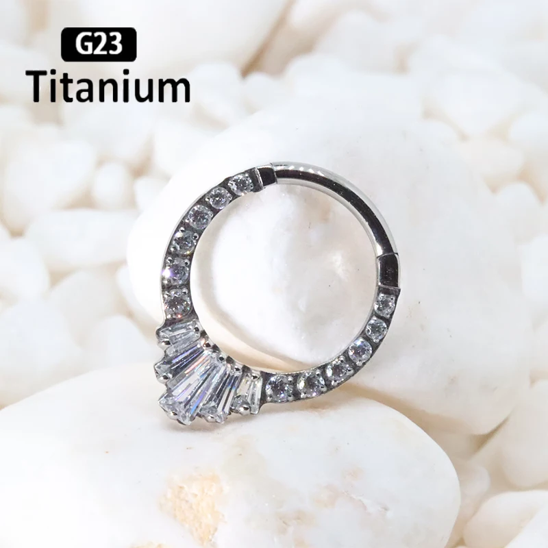 G23 Titanium Piercing Nose Rings Septum Hoop Flat zircon crown 8/10mm Cartilage Body Jewelry Solderless Tragus Helix Earring 16G