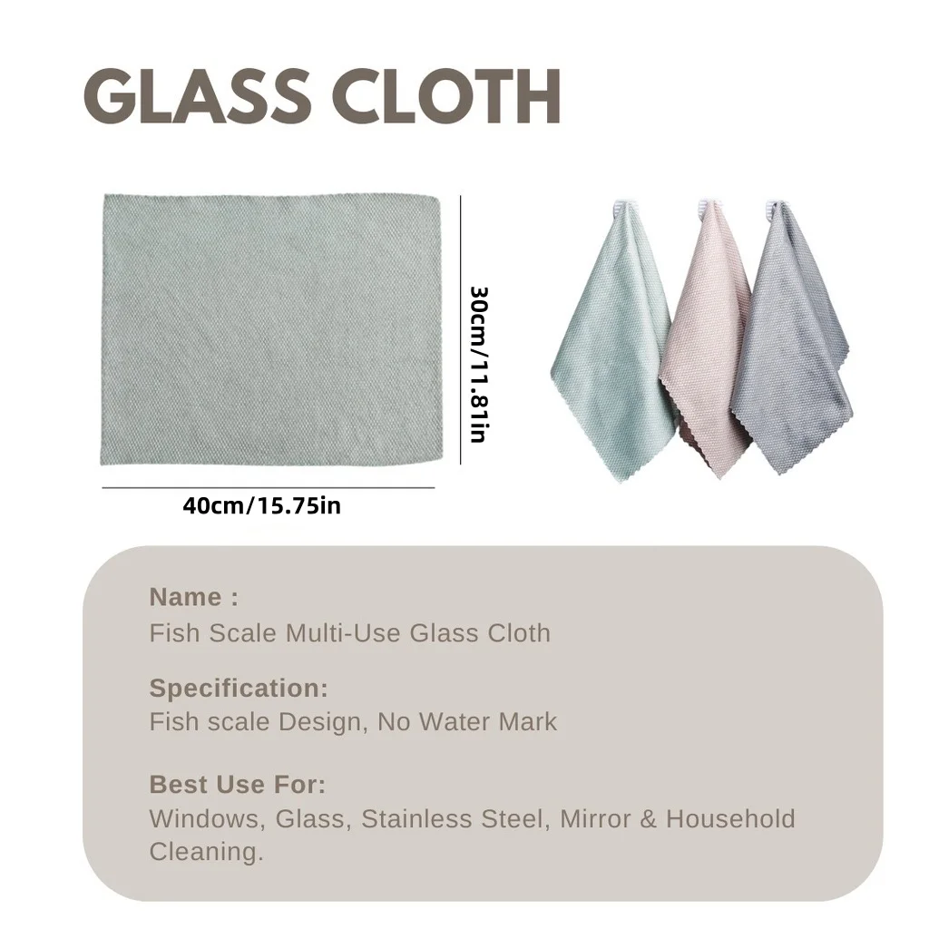 5pcs/10pcs fish scale rag for glass cleaning, kitchen cleaning, water-absorbent, non-stick oil, lint-free scouring pad