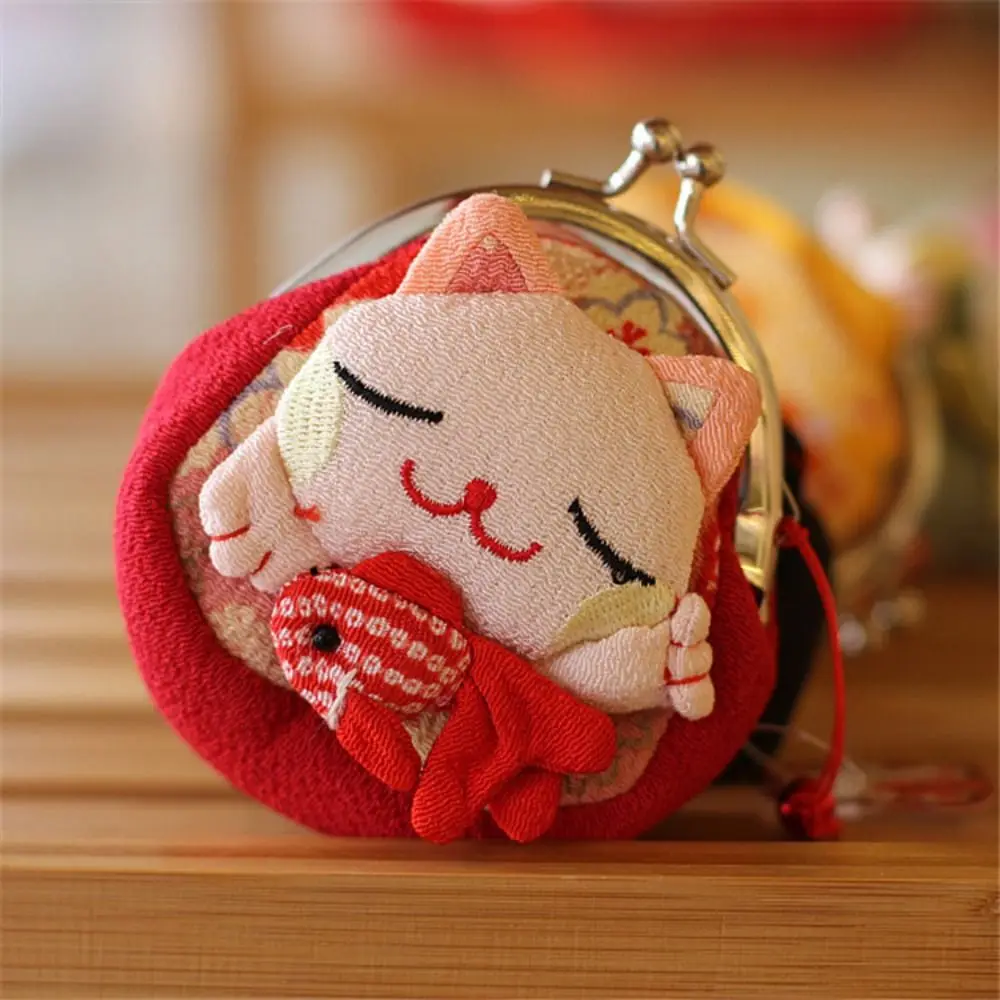 

Japanese Style Maneki Neko Coin Purse Portable Doll Wallets Card Holder Flower Printing Storage Bag Lucky Cat Clutch Bag Travel