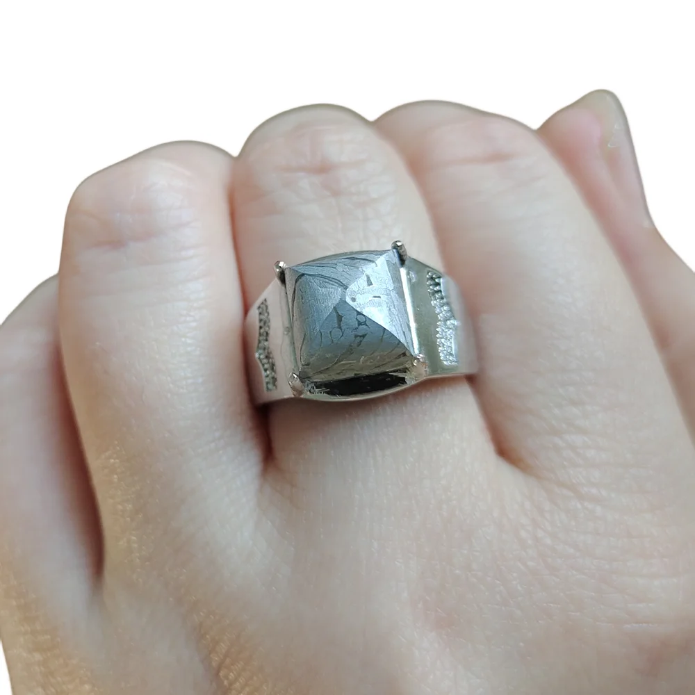 Anneau de météorite incrusté de taille réglable, anneau de