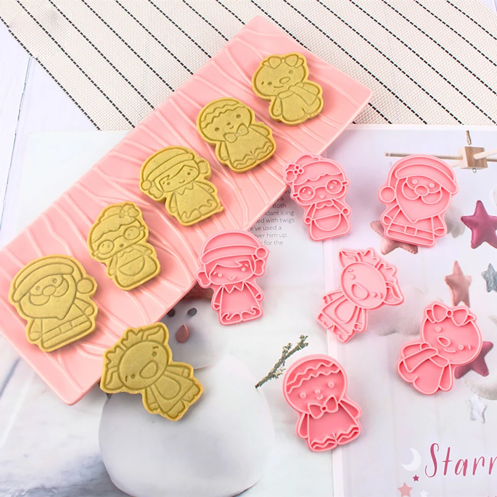 6Pcs Cookie Cutter Embosser Christmas Tree Confectionery Equipment Pastry and Bakery for Cake Baking Mold Kitchen Accessories