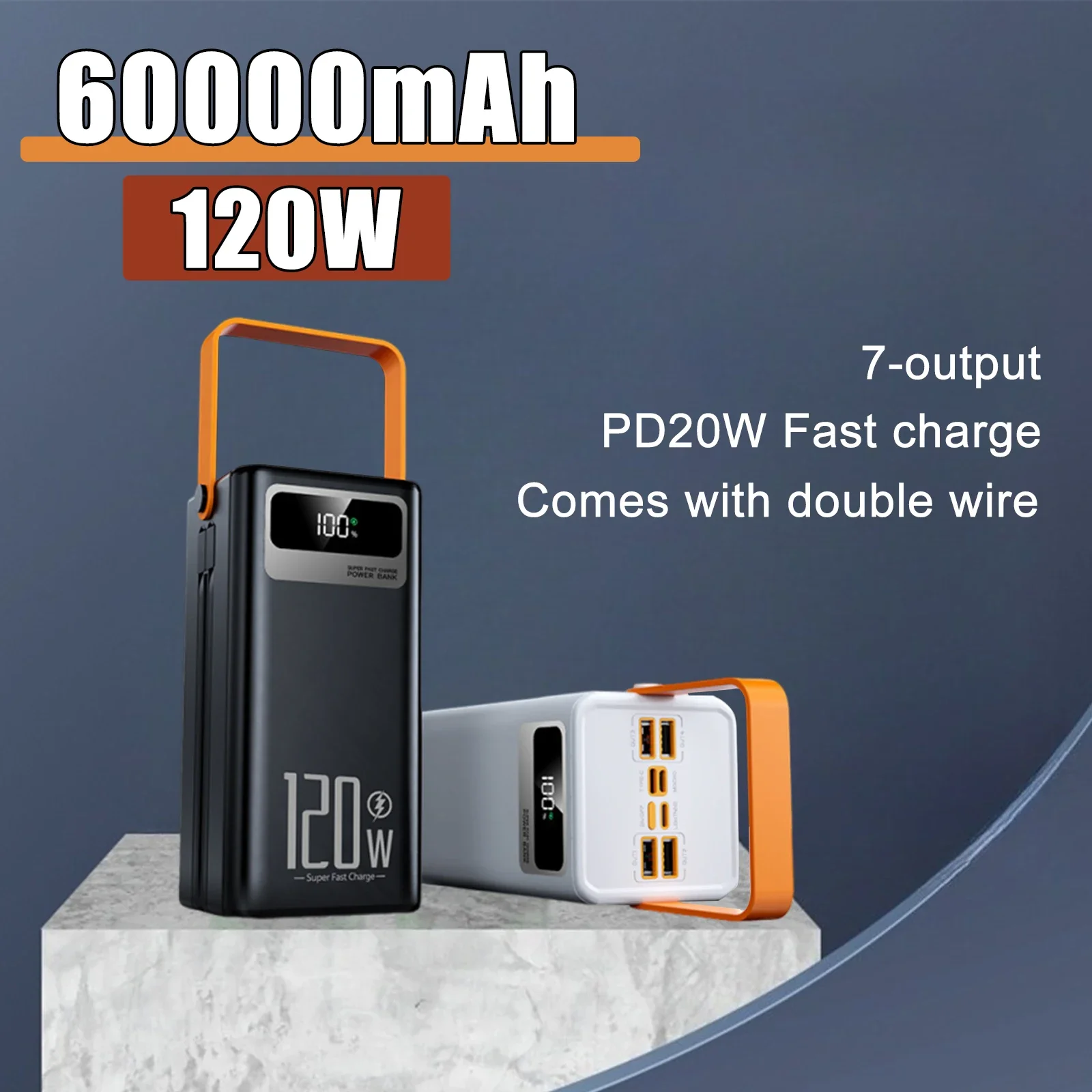 Caricatore portatile di grande capacità da 60000 mAh Il display digitale PowerBank super veloce da 120 W supporta 7 dispositivi per caricare lo stesso tempo - immagine 2