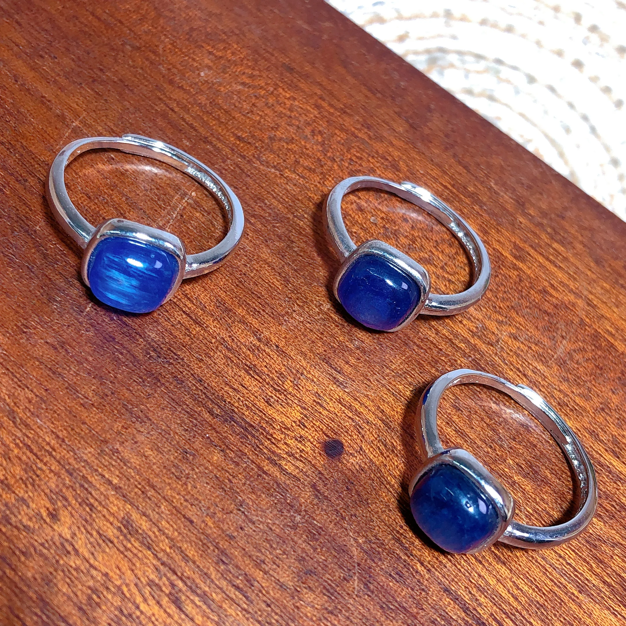 Natural Crystals Kyanite Cube Ring Silver Flash Scintillating Painting Gemstones Women Men Adjustable Energy Ore 3