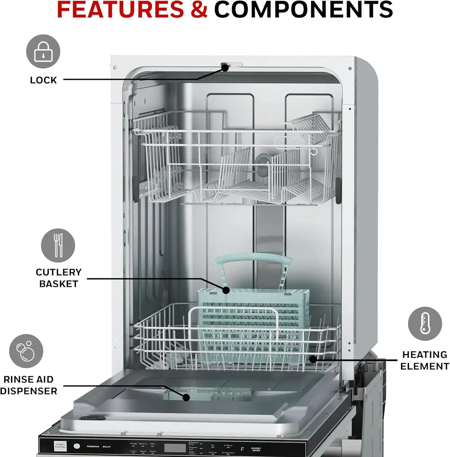 Dishwasher with 8 Place settings, 6 Washing Programs, Stainless Steel Tub 5