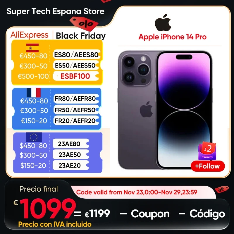 Originale Apple Iphone 14 Pro Ios 16 Apple A16 Bionic 1Tb/512Gb/256Gb/128Gb Rom 6Gb Ram Dual Sim Ip68 Resistente Alla Polvere/All'Acqua Nfc