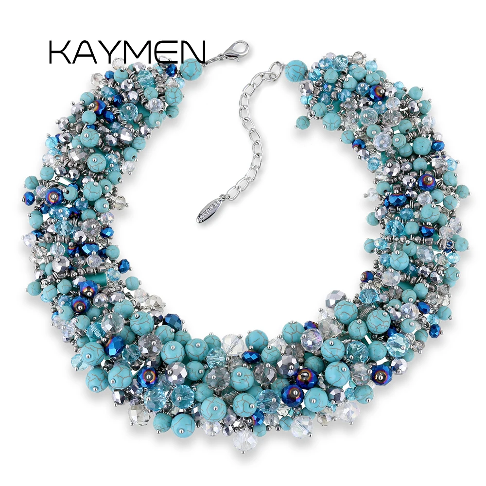 

New Crystals Beaded Bohemia Statement Choker Necklace Fashion Jewelry Sets for Women Engagement Wedding 7 Colors Avaliable