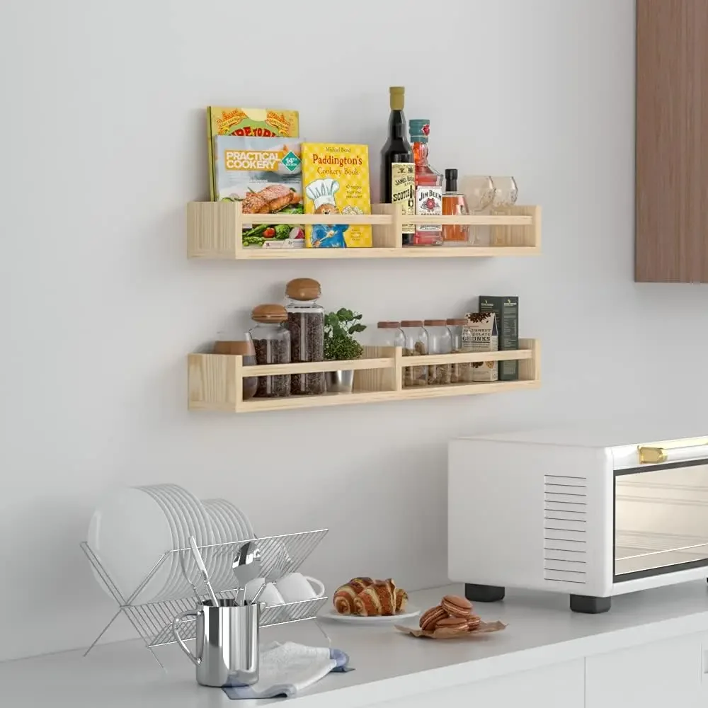 Wood Floating Book Shelves Wooden Shelves Classic Nursery for Wall Kids Room Bathroom Kitchen Decor