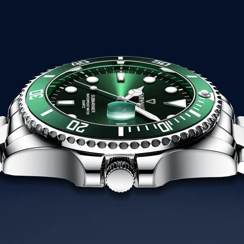 2023 New Mens Quartz Watches Trendy Business Stainless Steel 30m Waterproof Sport Watch Luxury Brand Green Luminous Reloj Hombre