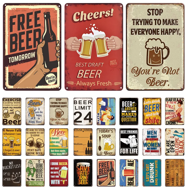 

Retro Vintage Funny Beer Metal Sign Vintage Plaque Tin Sign Alcohol Drinker Plate for Bar Pub Club Man Cave Kitchen Wall Decor