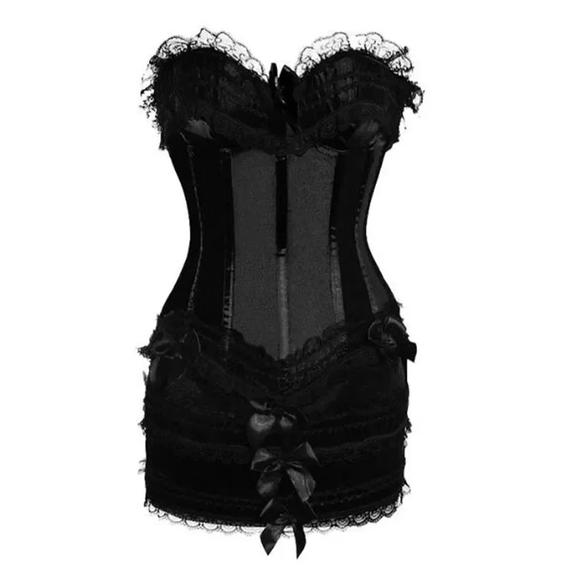 Ensemblederobecorsetensatinsansbretellesbustiercochonbust