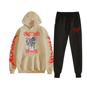 مجموعة هوديي عصرية بطبعة الرسوم المتحركة، مجموعة رياضية كلاسيكية كلاسيكية مريحة وفضفاضة 4