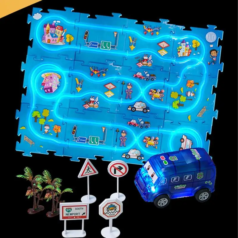 

puzzle racer car track set Puzzel Toy DIY Assembling Electric Trolley Toddler Puzzle Track Play Set with Vehicles Puzzle Toys