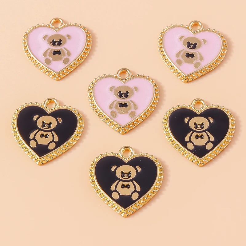Ciondolo A Forma Di Orso Con Cuore D'Amore Smaltato Carino Da 10 Pezzi Per Collana Con Bracciale Risultati Di Gioielli Fatti A Mano