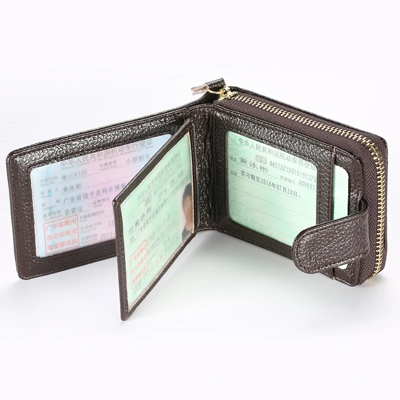 Top Layer Cowhide Wallet RFID Anti-theft Brush Credit Card Bag Genuine Leather Purse ID Card Holder Case Driver's license cover