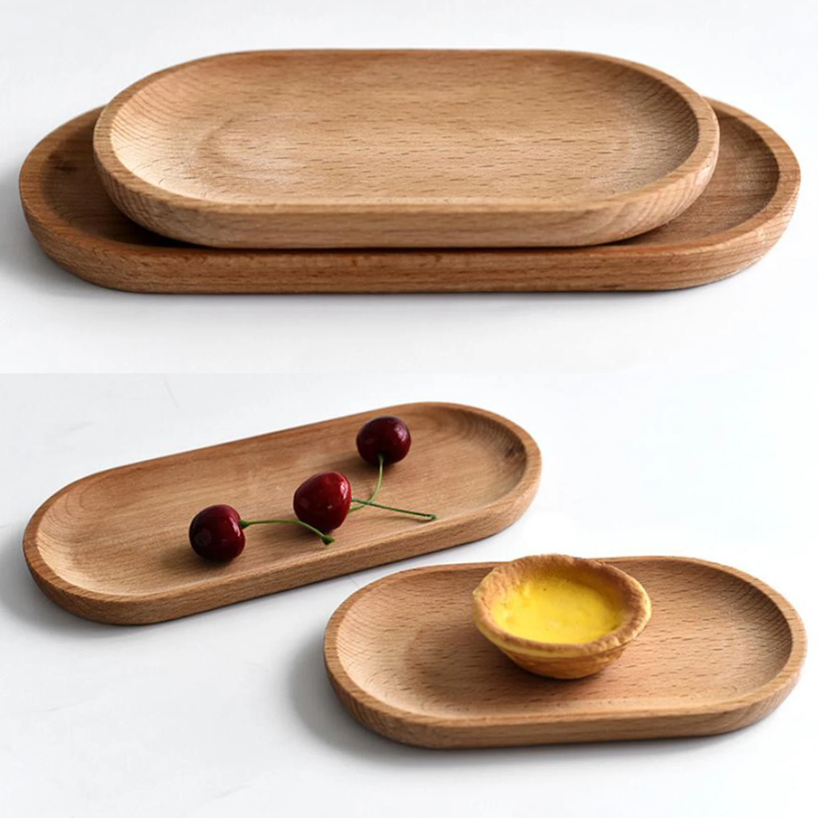 Japanese Style Food Oval Plate Wooden Serving Tray Tea Cup Saucer Trays