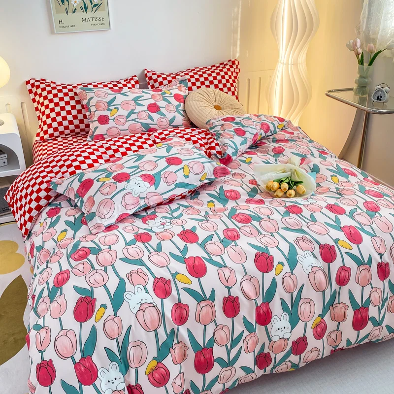

Tulip Flower Bedding Duvet Cover Set Queen Size 3pcs Classic Floral Comforter Cover Set 1 Quilt Cover 2 Pillow Shams Polyester