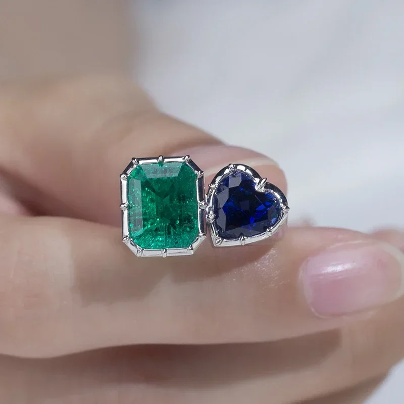 RUIF New Fashion Customized 9k/14K/18K Gold Ring Setting Green Lab Grown Emerald and Blue Lab Sapphire Women Fine Jewelry 1 RUIF New Fashion Customized 9k/14K/18K Gold Ring Setting Green Lab Grown Emerald and Blue Lab Sapphire Women Fine Jewelry