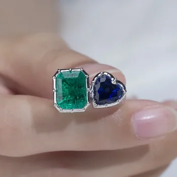 RUIF New Fashion Customized 9k/14K/18K Gold Ring Setting Green Lab Grown Emerald and Blue Lab Sapphire Women Fine Jewelry