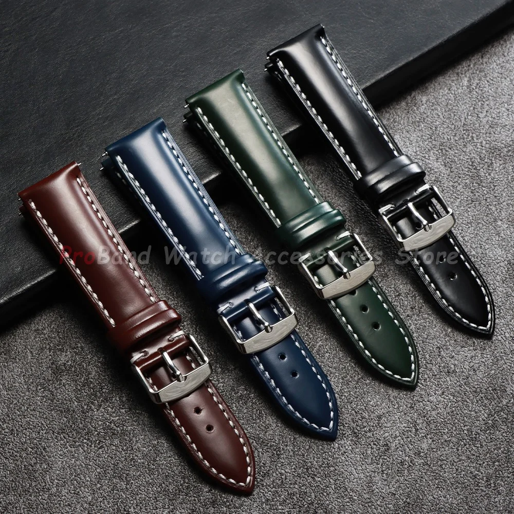 Glossy Stitching Leather Watchband - Quick Release, Waterproof, Unisex Design