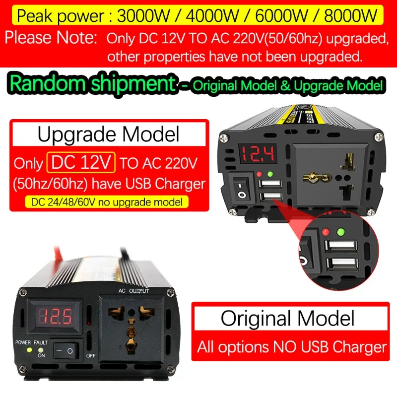 Inverter Onda Sinusoidale Pura 4000W 8000W - Convertitore DC 12V A AC 220V Con USB E 2 Prese - Foto 11