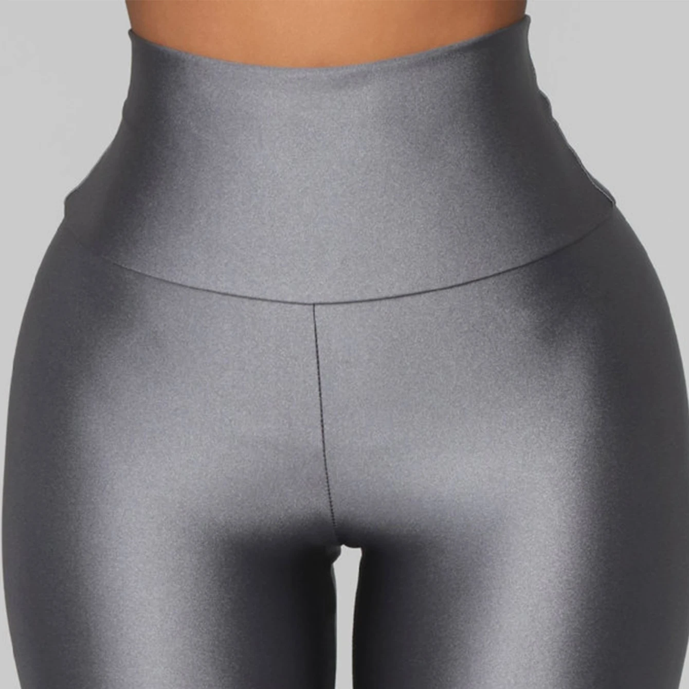 Euro-american Style Gray Gloss Leggings High-waisted Solid Color Leggings High-stretch Waist Tight Nine-point Pants For Women 6