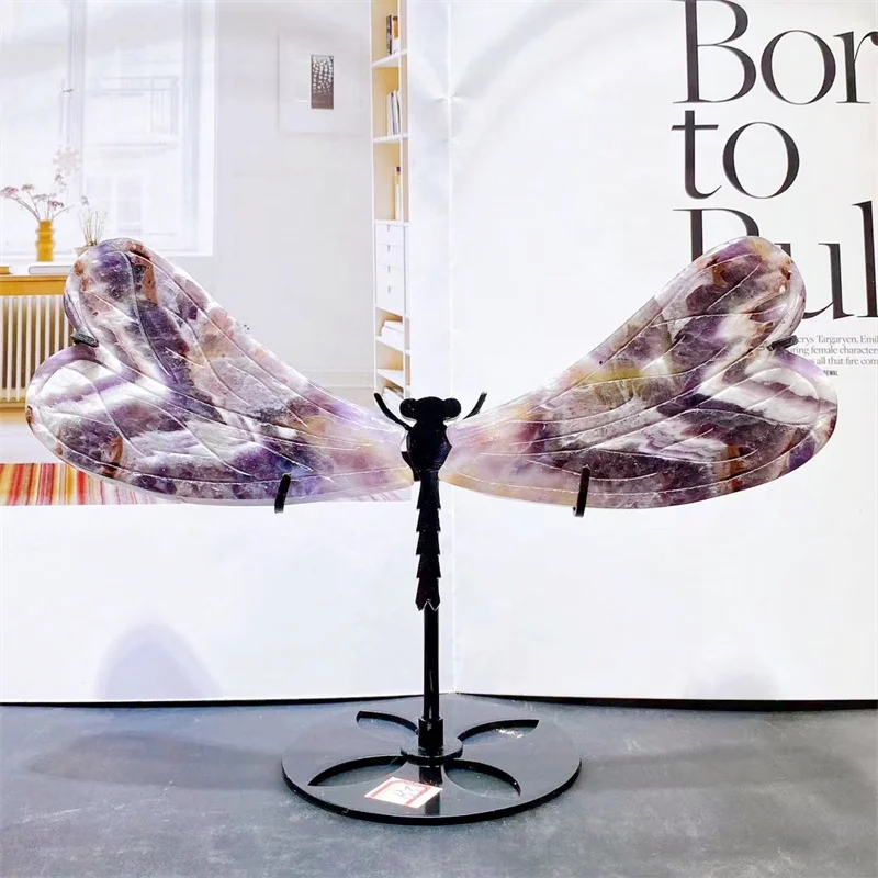 

Natural Dream Amethyst Dragonfly Wings With Stand Energy Gemstone Healing Stone Home Decoration Gift 1pair