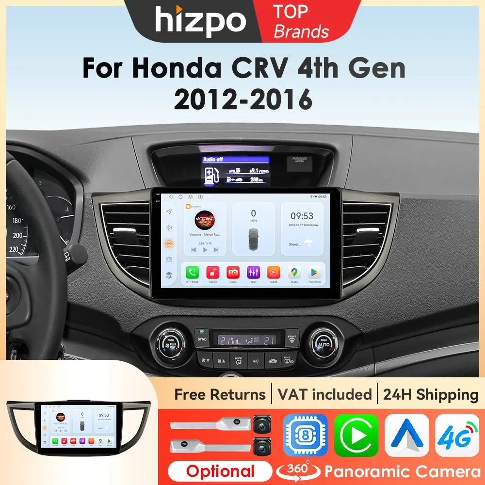 Hizpo 10,1 Zoll Autoradio für Honda CRV CR-V 4 4. Generation 2012 2013 2014 2015 2016 Navigation GPS Multimedia Video Player Stereo 4G